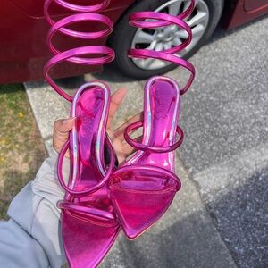 Miss Lola Metallic Pink Strappy Heels